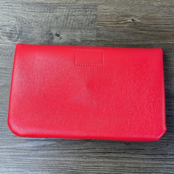 Neiman Marcus Women's Coral Red Magnetic Folding Faux-Leather Clutch Bag - Picture 7 of 7